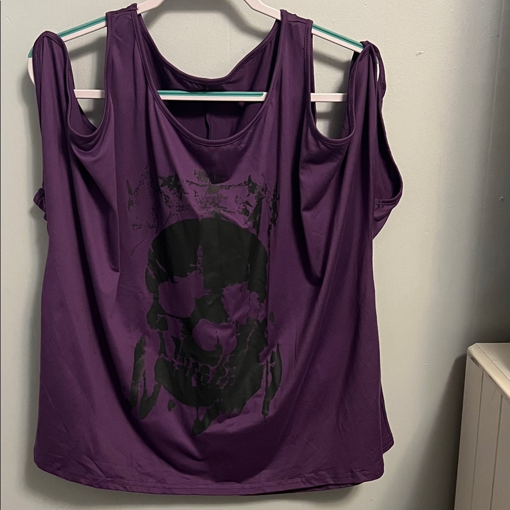 Purple Skull Graphic Women's Cold Shoulder Top